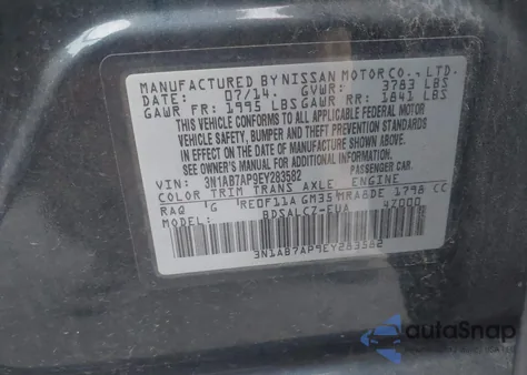 2014 Nissan Sentra S z USA, uszkodzony, nr VIN 3N1AB7AP9EY283582